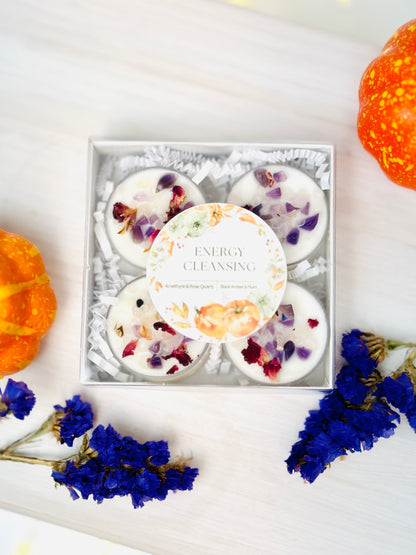 Autumn tealight candles with crystals Soy - Energy cleansing
