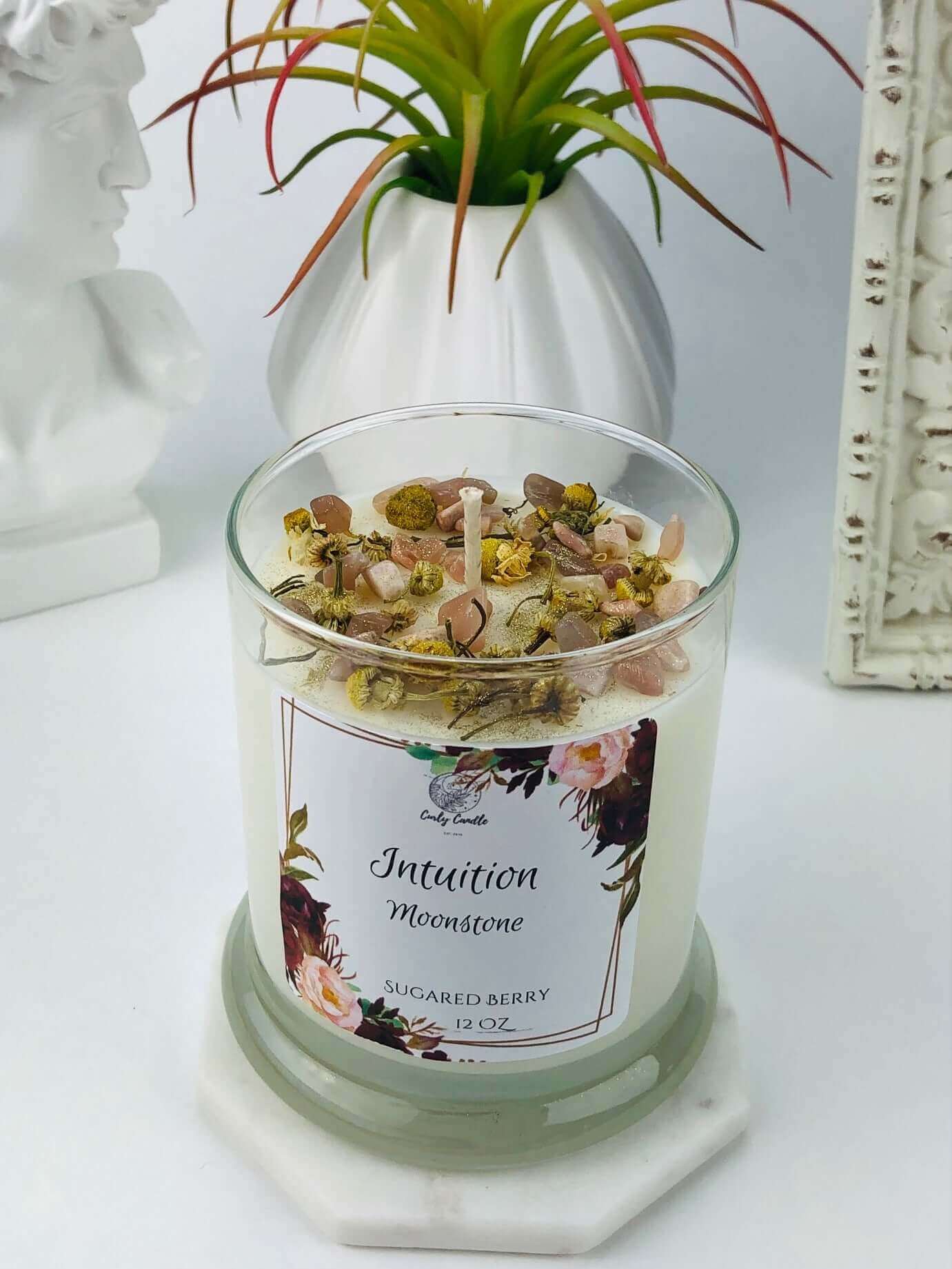 Intuition crystal candle infused with Moonstone