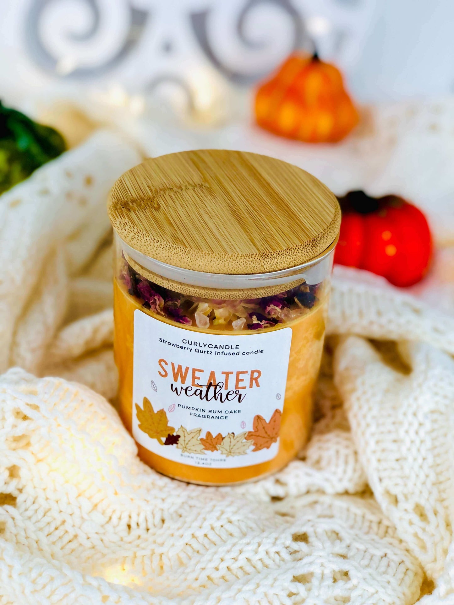 Manifestation crystal candle , Sweater Weather cozy autumn candle