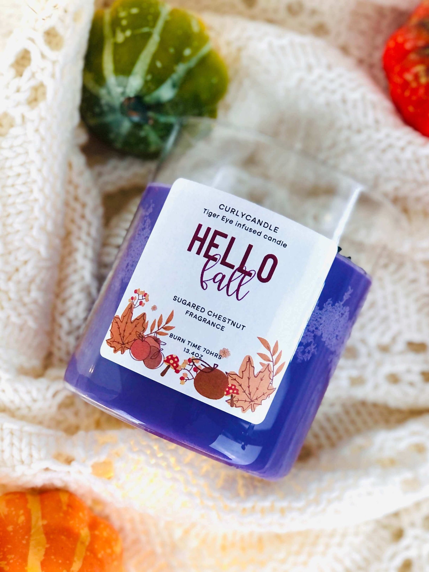 Intention herb and crystal infused candle , Hello Fall crystal candle