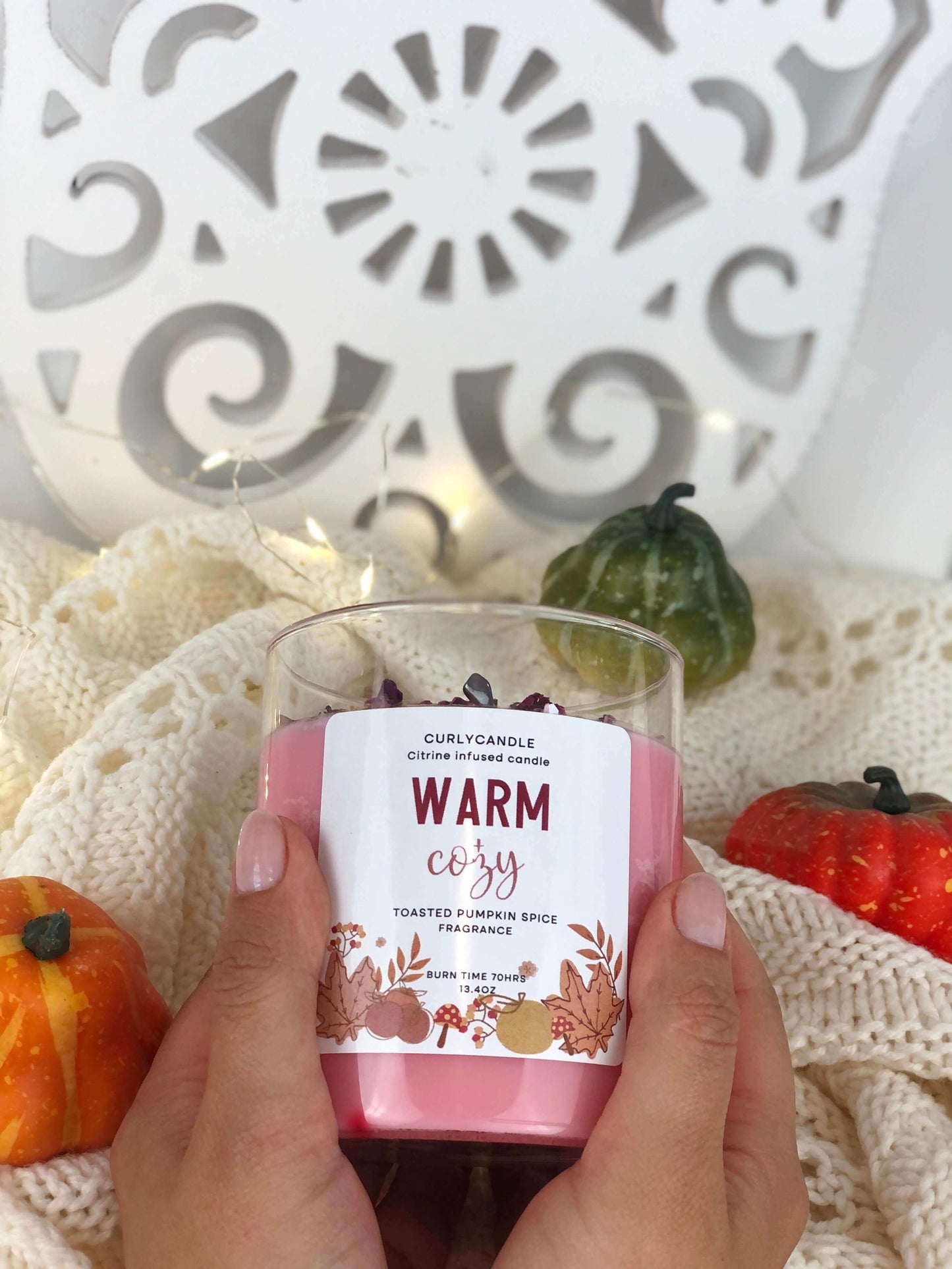 Manifestation crystal candle , Warm + Cozy autumn candle