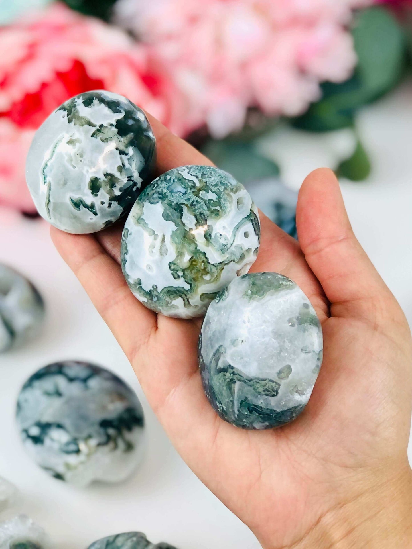 Druzy Moss Agate palm stone