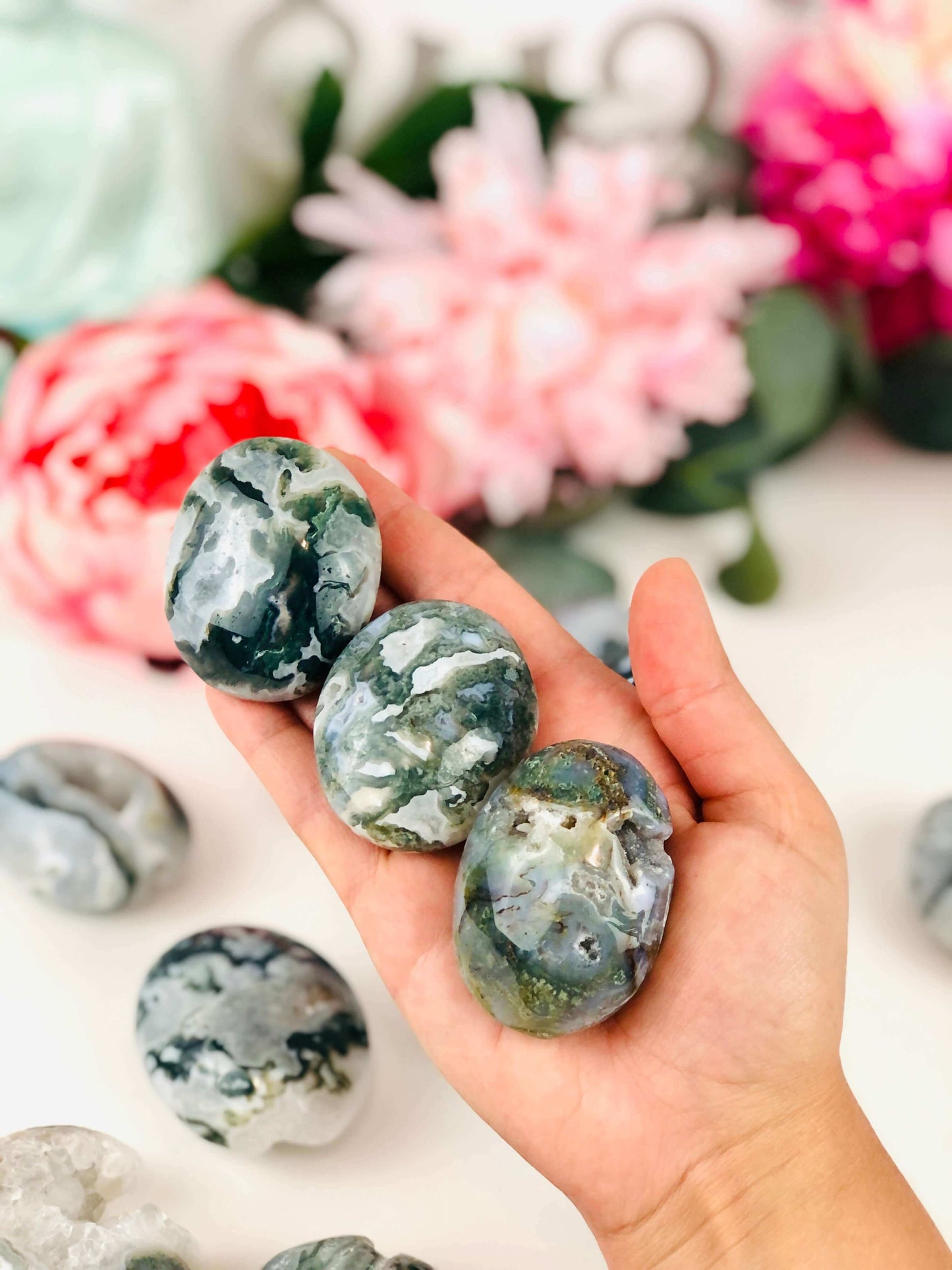 Druzy Moss Agate palm stone