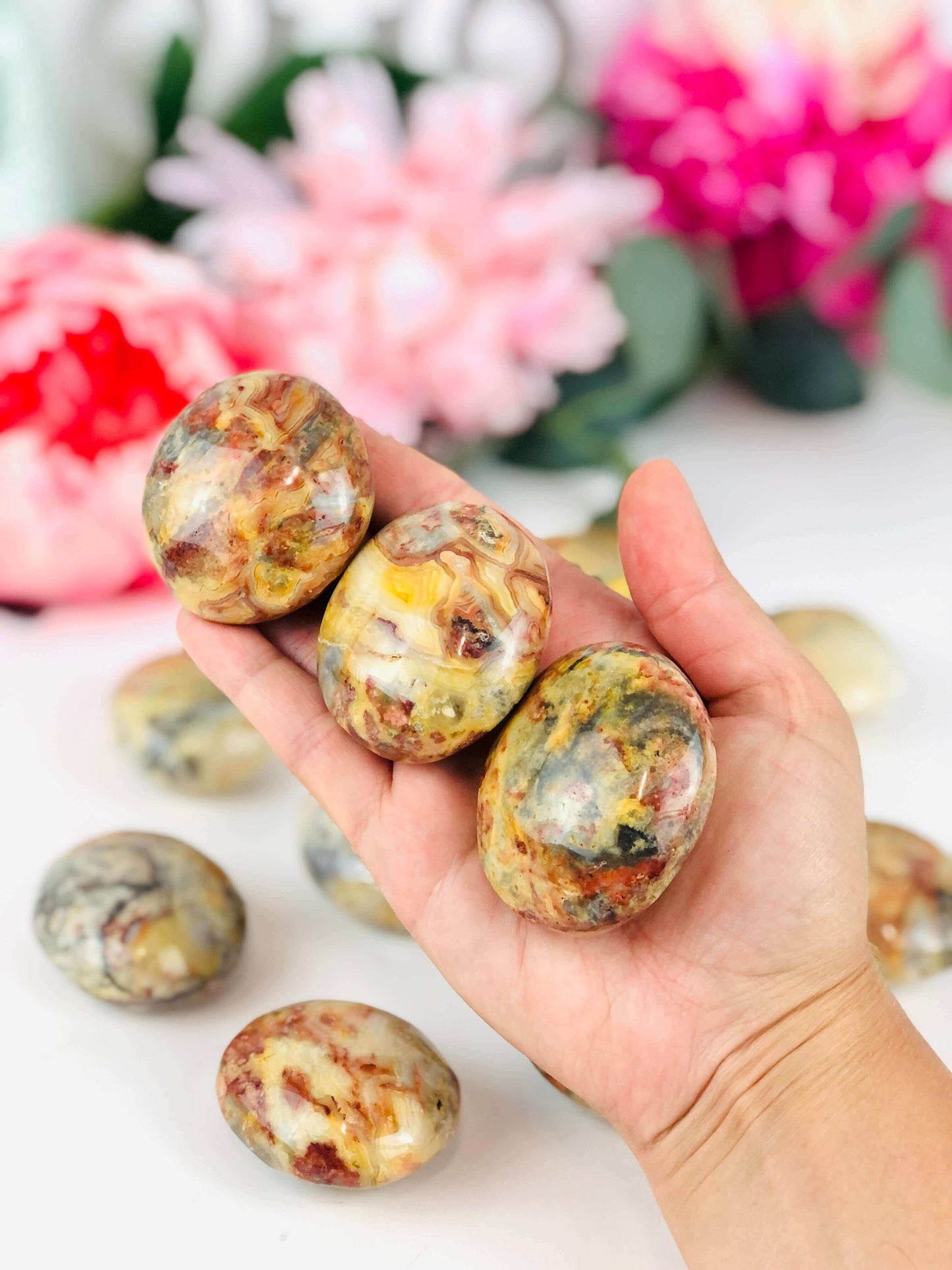 NEW - Crazy lace agate palm stones