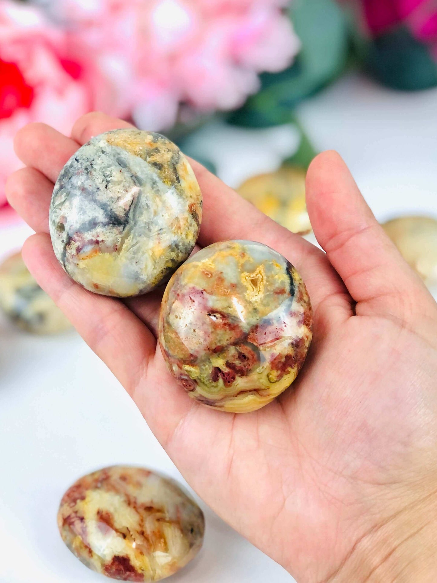 NEW - Crazy lace agate palm stones