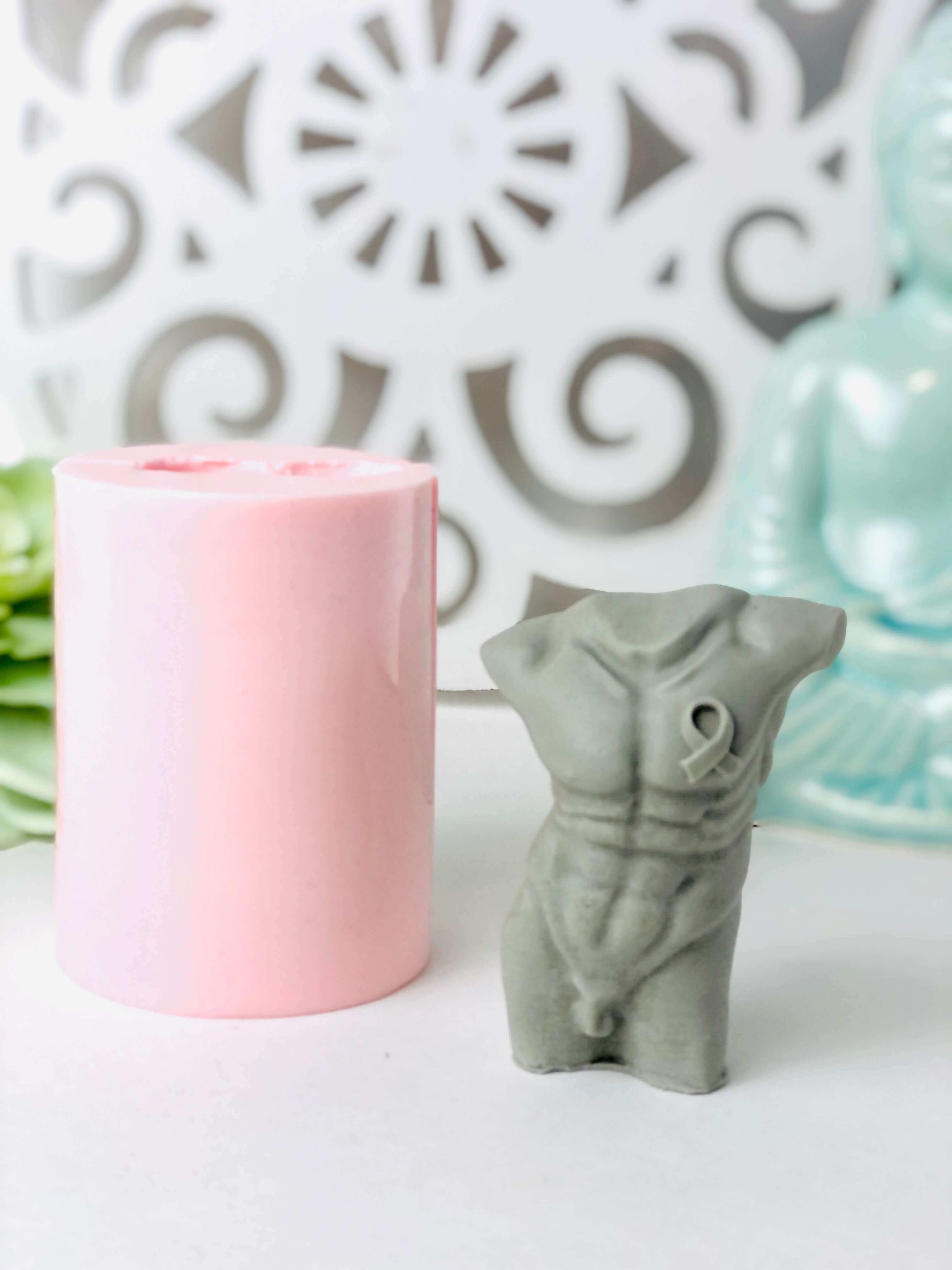 Breast Cancer Man Torso Body Silicone Candle Mold