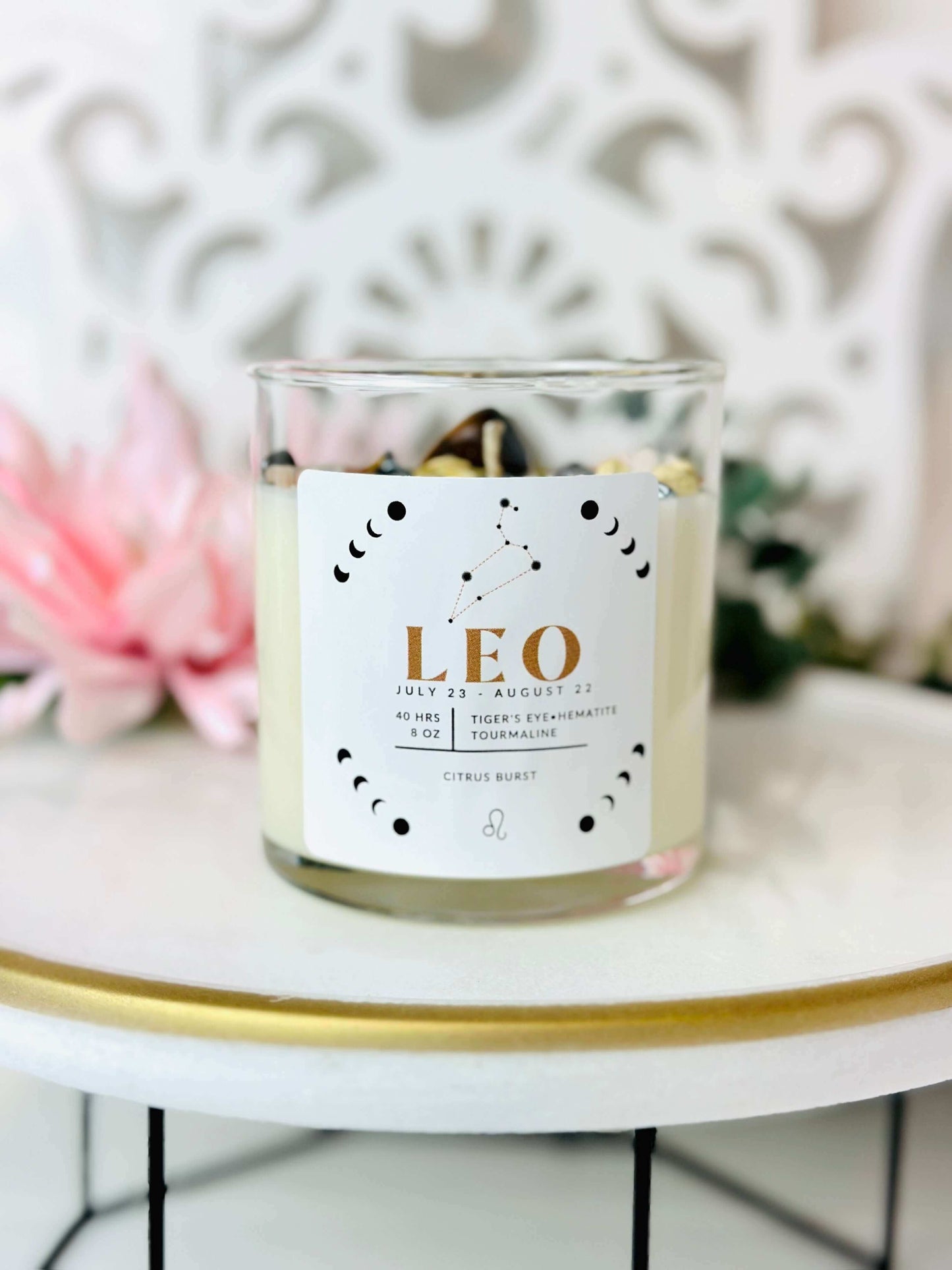 Leo zodiac crystal candle