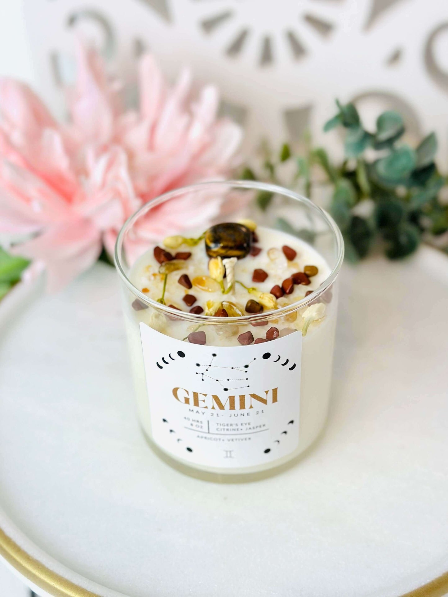 Gemini zodiac crystal infused candle - astrological candle gift