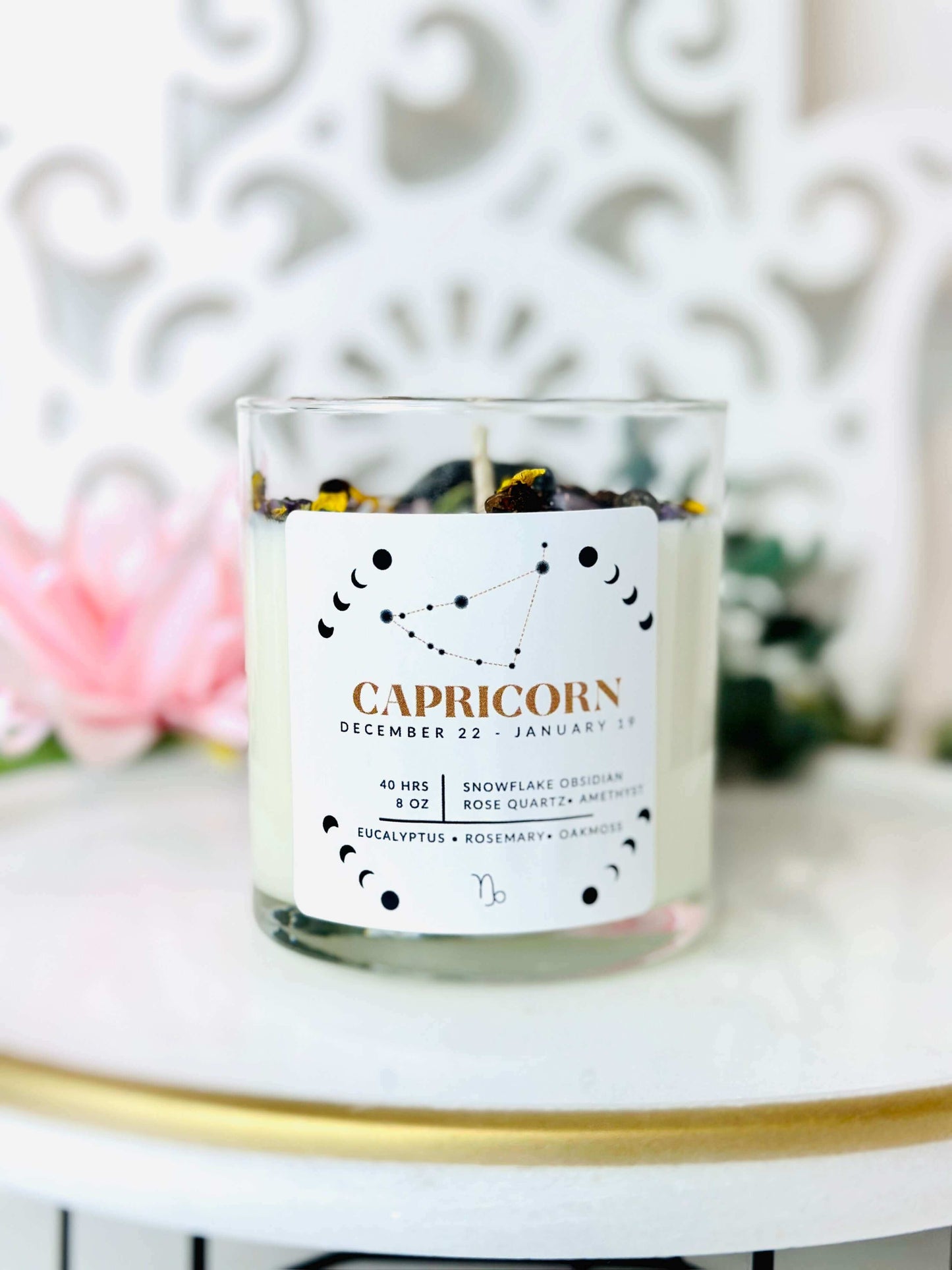 Capricorn zodiac crystal candle - Astrology gift for her