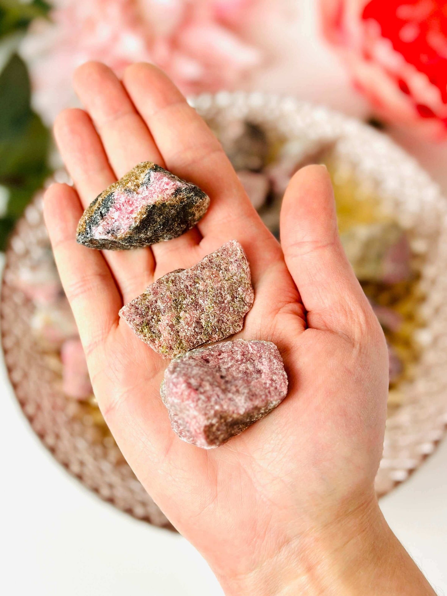 Raw Rhodonite stone, Crystals for love
