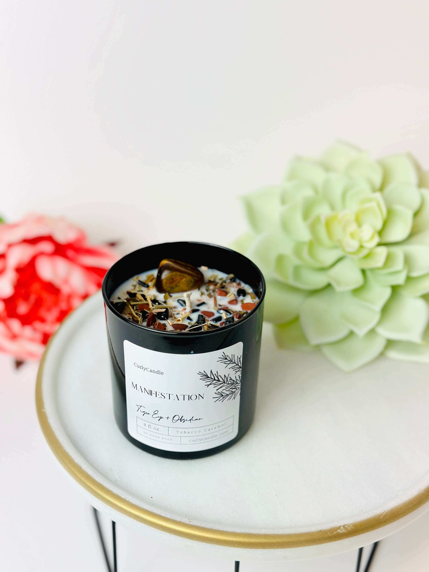 Manifestation crystal candle,  Herbal meditation candle with healing crystals