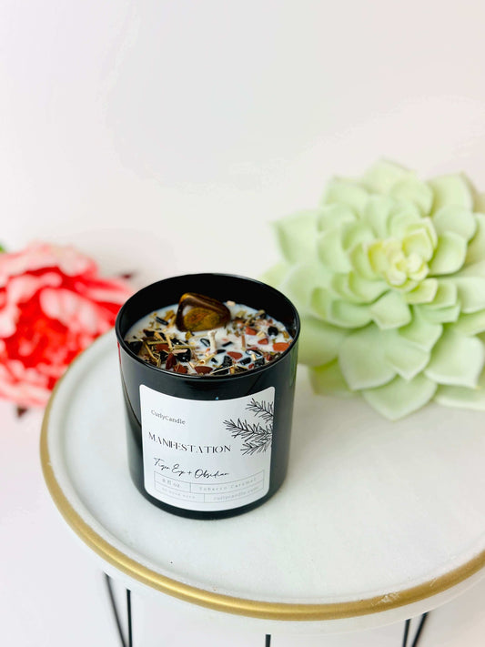 Manifestation crystal candle,  Herbal meditation candle with healing crystals