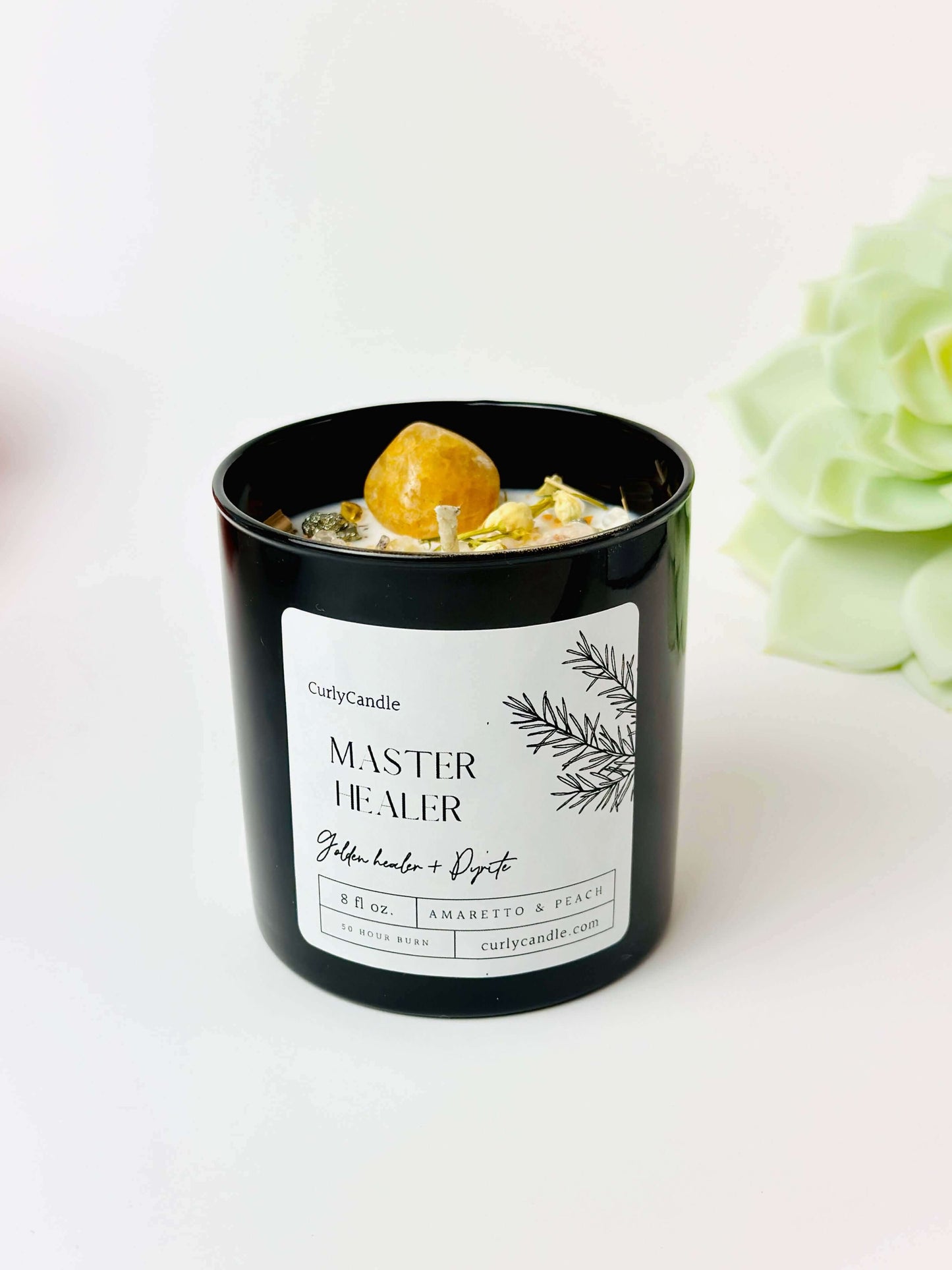 Mia | Herbal golden healer & pyrite crystal-infused intention candle | Luxury standard