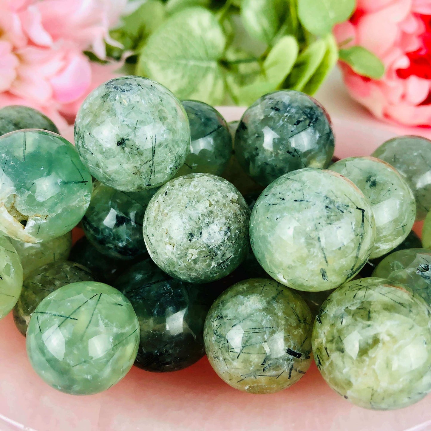 Mini Prehnite Epidote crystal sphere