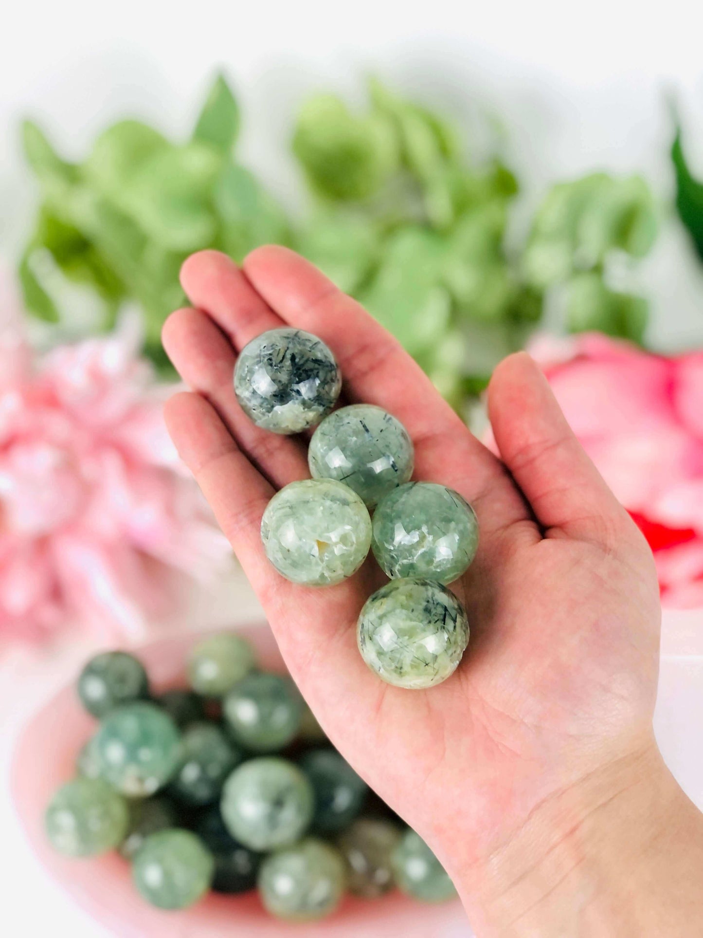 Mini Prehnite Epidote crystal sphere