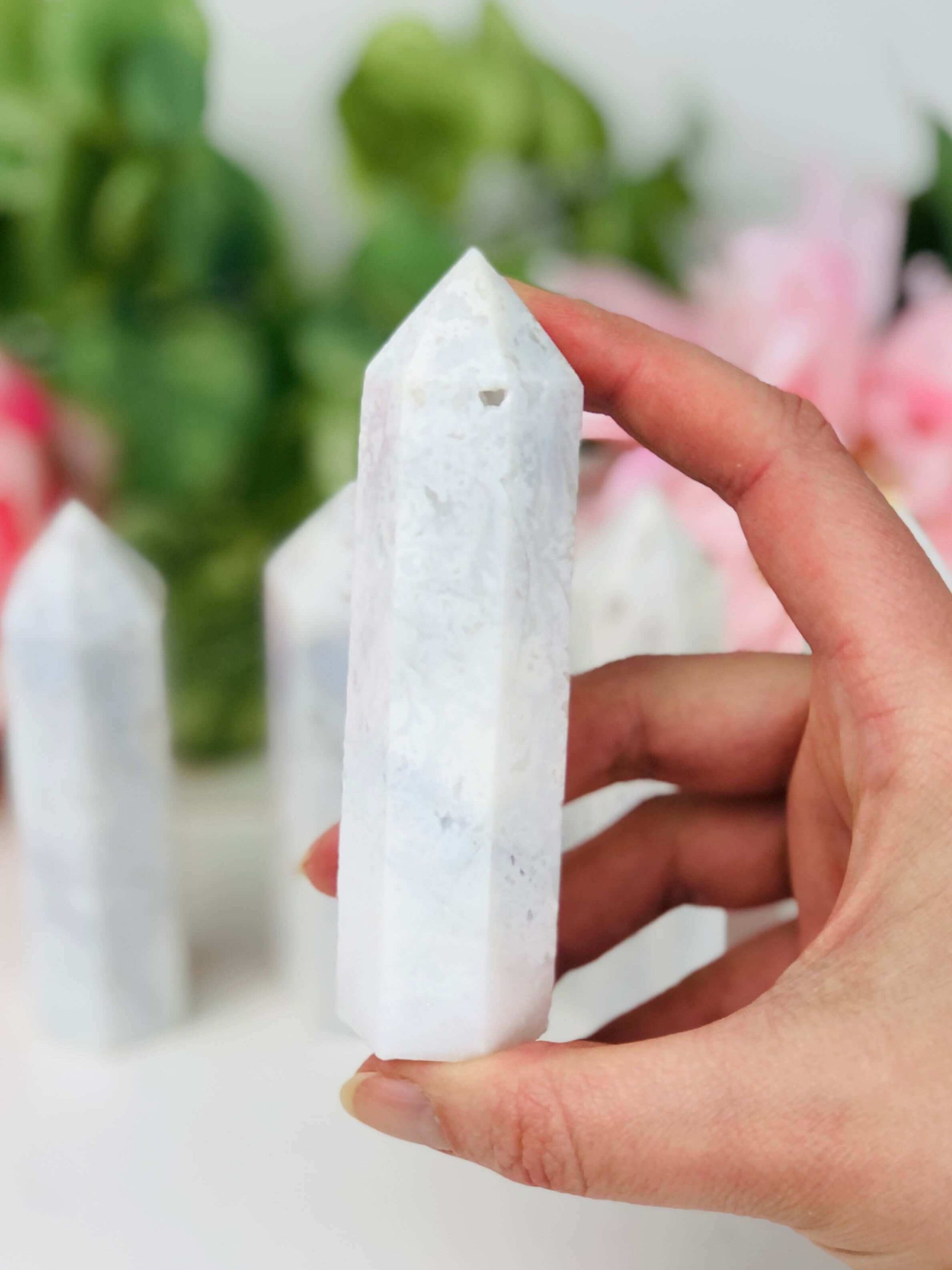 White lace agate crystal point