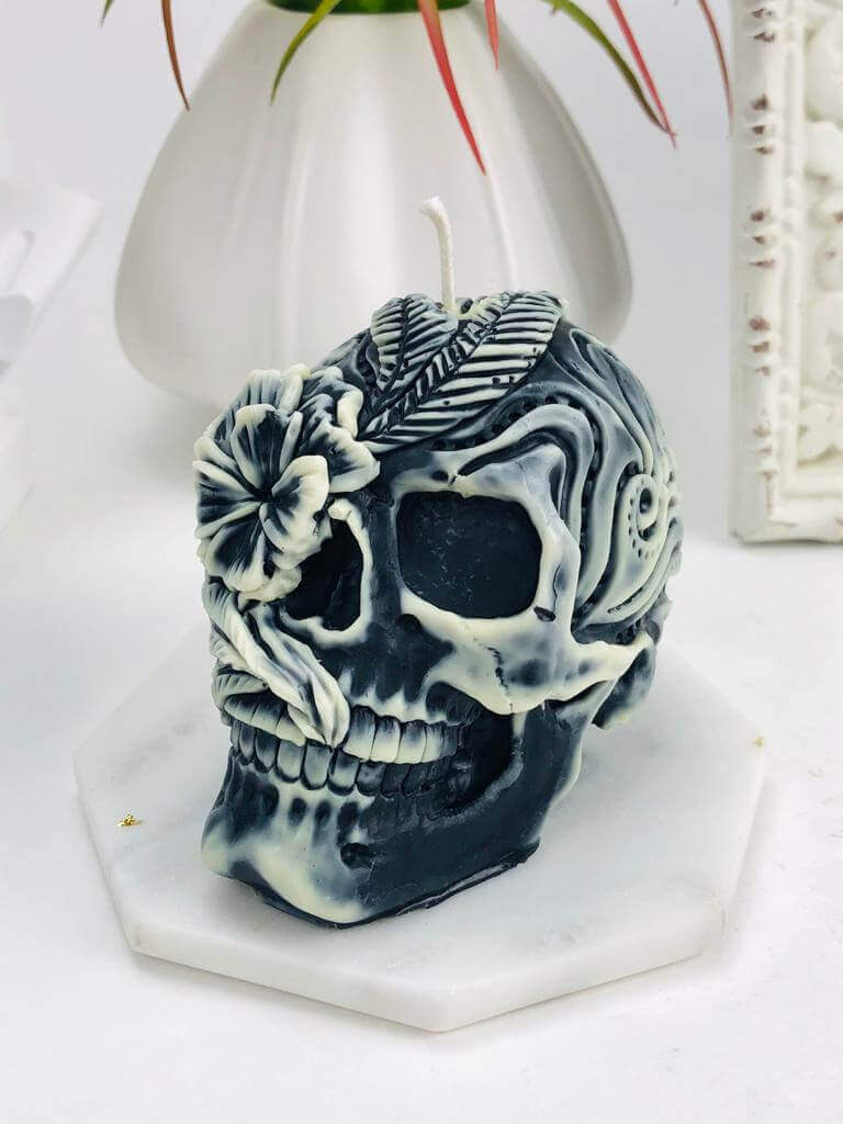 Black Skull Candle Gothic Decor