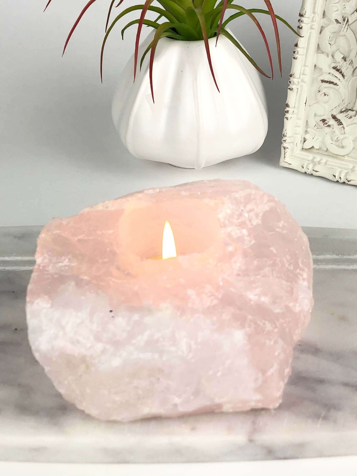 Rose Quartz crystal candle holder