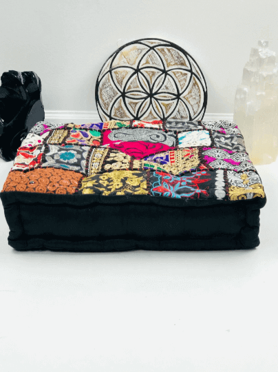 Meditation - Khambadia pattern yoga pillow black