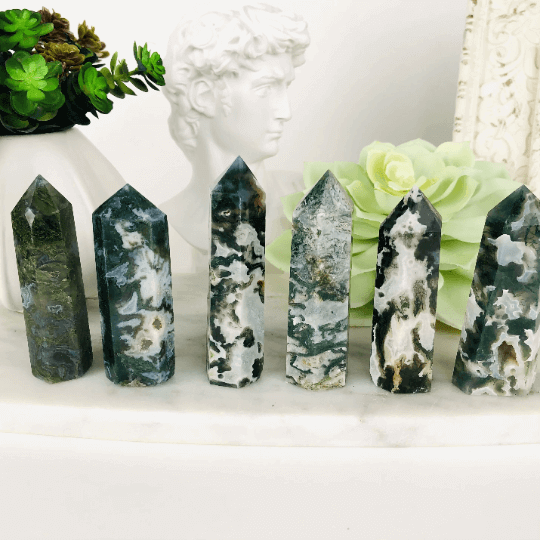 Moss Agate Tower with Druzy