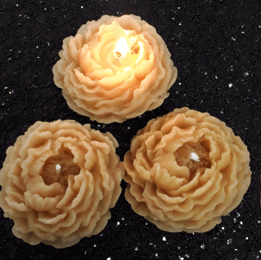 Peony flower beeswax set of 3 candles