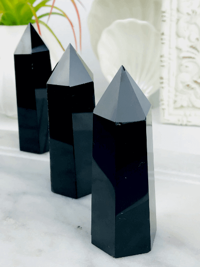 Natural Black obsidian crystal obelisk