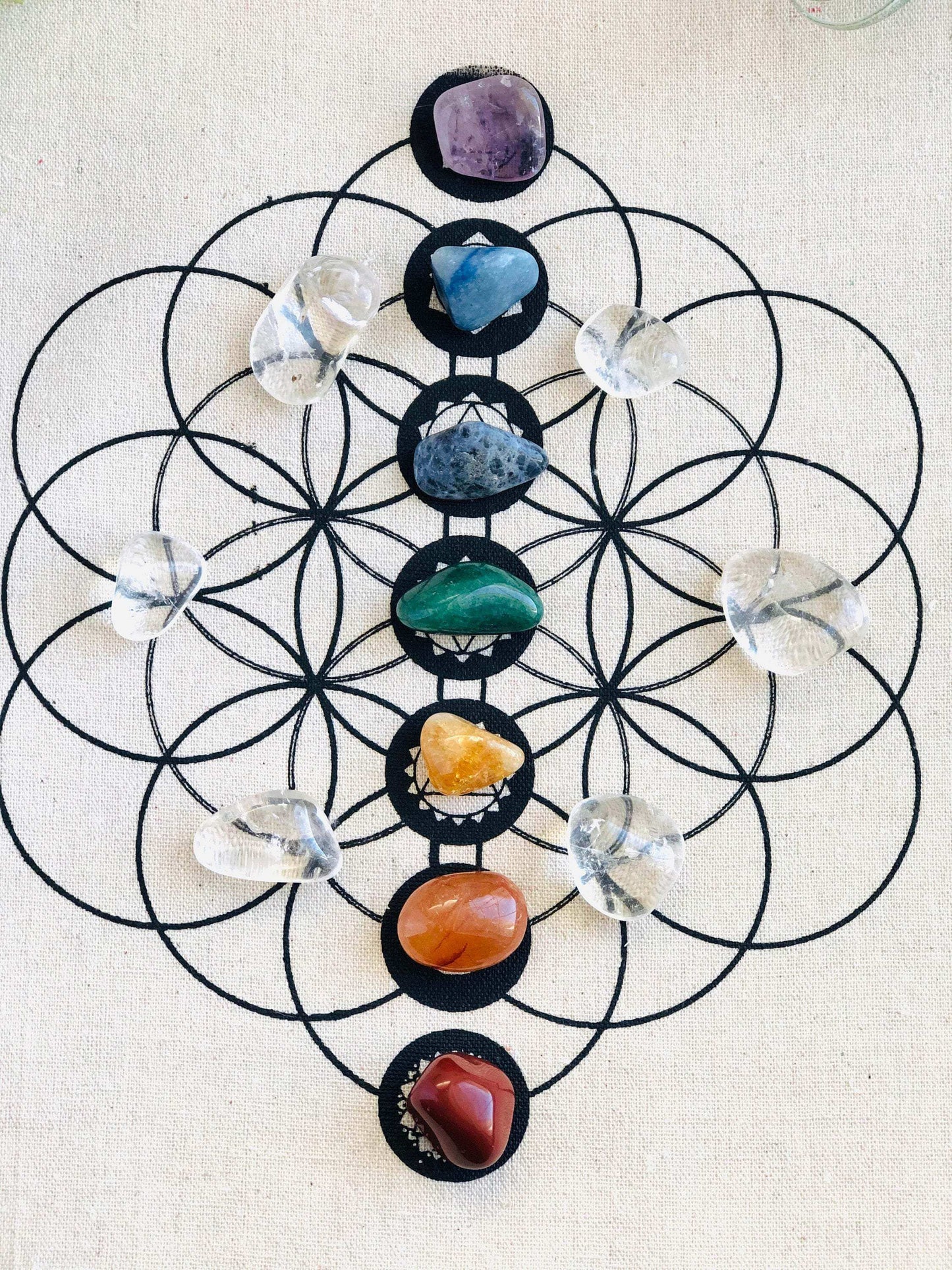Seven Chakra grid cloth kit with 13 crystals