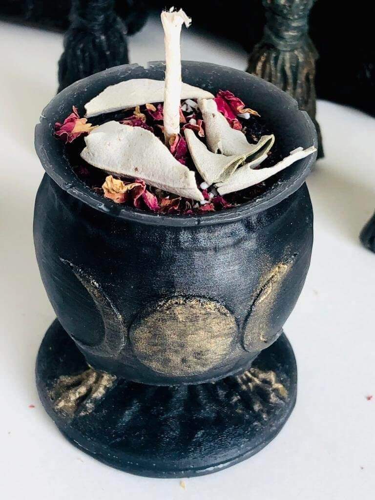 Witch brooms and cauldron - Triple moon ritual candles