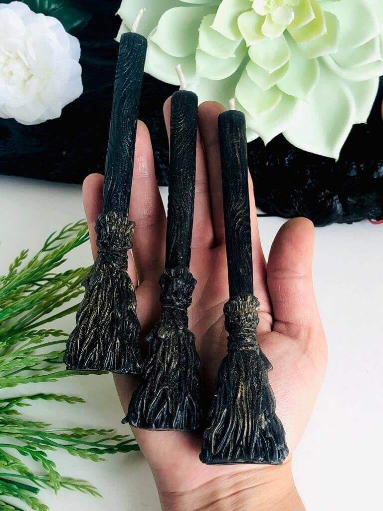 Witch brooms and cauldron - Triple moon ritual candles