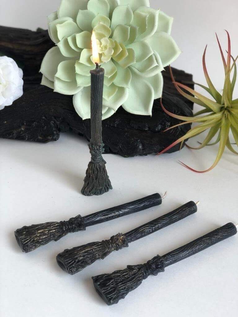 Witch broom beeswax candles